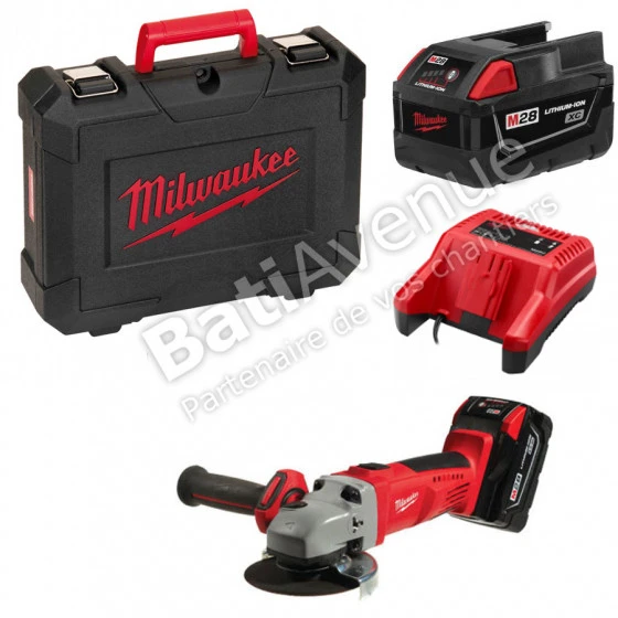 MEULEUSE MILWAUKEE Ă125MM - PACK HD28-AG-125-32X 28V + 1 CHARGEUR, 2 BATTERIES, 1 COFFRET - 4933432235 â Image 2