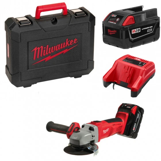 MEULEUSE MILWAUKEE Ă125MM - PACK HD28-AG-125-32X 28V + 1 CHARGEUR, 2 BATTERIES, 1 COFFRET - 4933432235